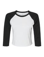 BE1200 Bella Women's Micro Rib 3/4 Raglan Tee - White/Black - BE1200
