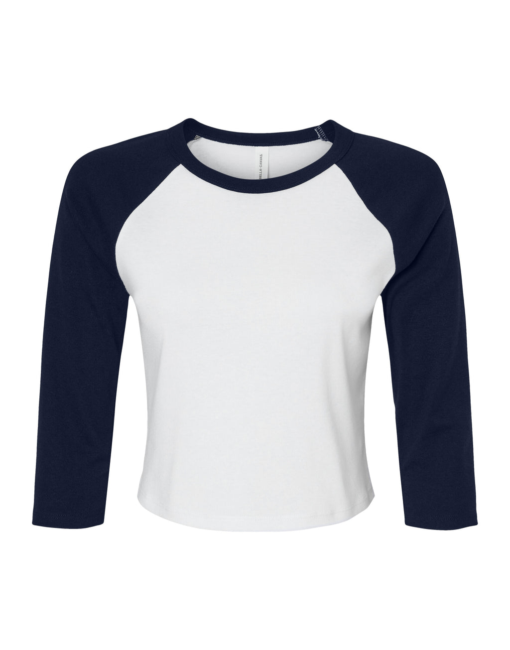 BE1200 Bella Women's Micro Rib 3/4 Raglan Tee - White/Navy - BE1200