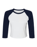 BE1200 Bella Women's Micro Rib 3/4 Raglan Tee - White/Navy - BE1200