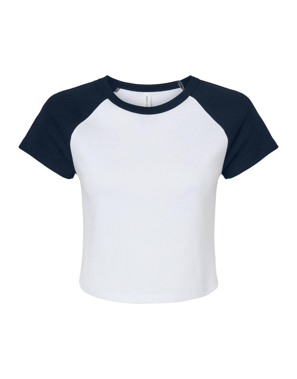 BE1201 Bella Women's Micro Rib Raglan Baby Tee - White/Navy - BE1201