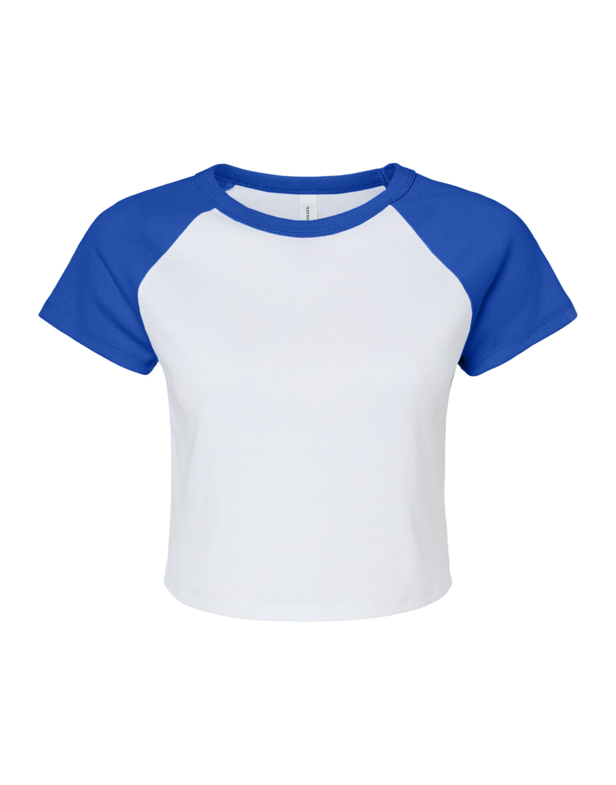 BE1201 Bella Women's Micro Rib Raglan Baby Tee - White/True Royal - BE1201