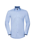 R964MC Russell Mens L/S Contrast H'Bone Shirt - Light Blue/Mid Blue/Bright Navy - R964MC