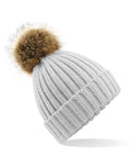 B412 Beechfield Fur Pop Pom Chunky Beanie - Light Grey - B412