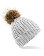 B412 Beechfield Fur Pop Pom Chunky Beanie - Light Grey - B412
