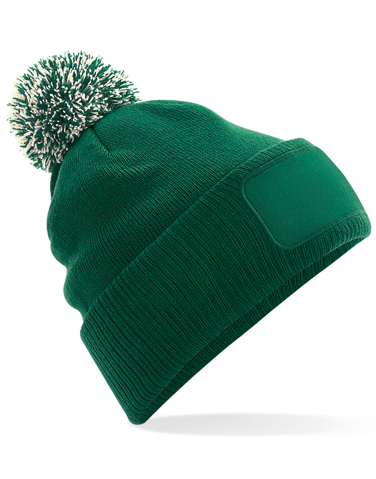 B443 Beechfield  Snowstar® Patch Beanie - Bottle Green/Off White - B443