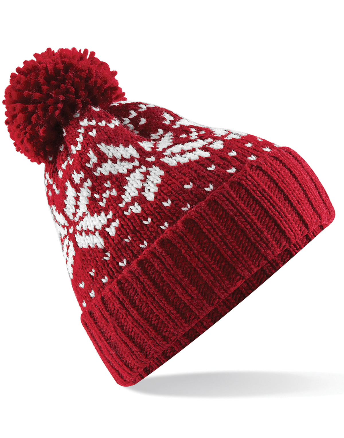 B456 Beechfield Fair Isle Snowstar® Beanie - Classic Red/White - B456
