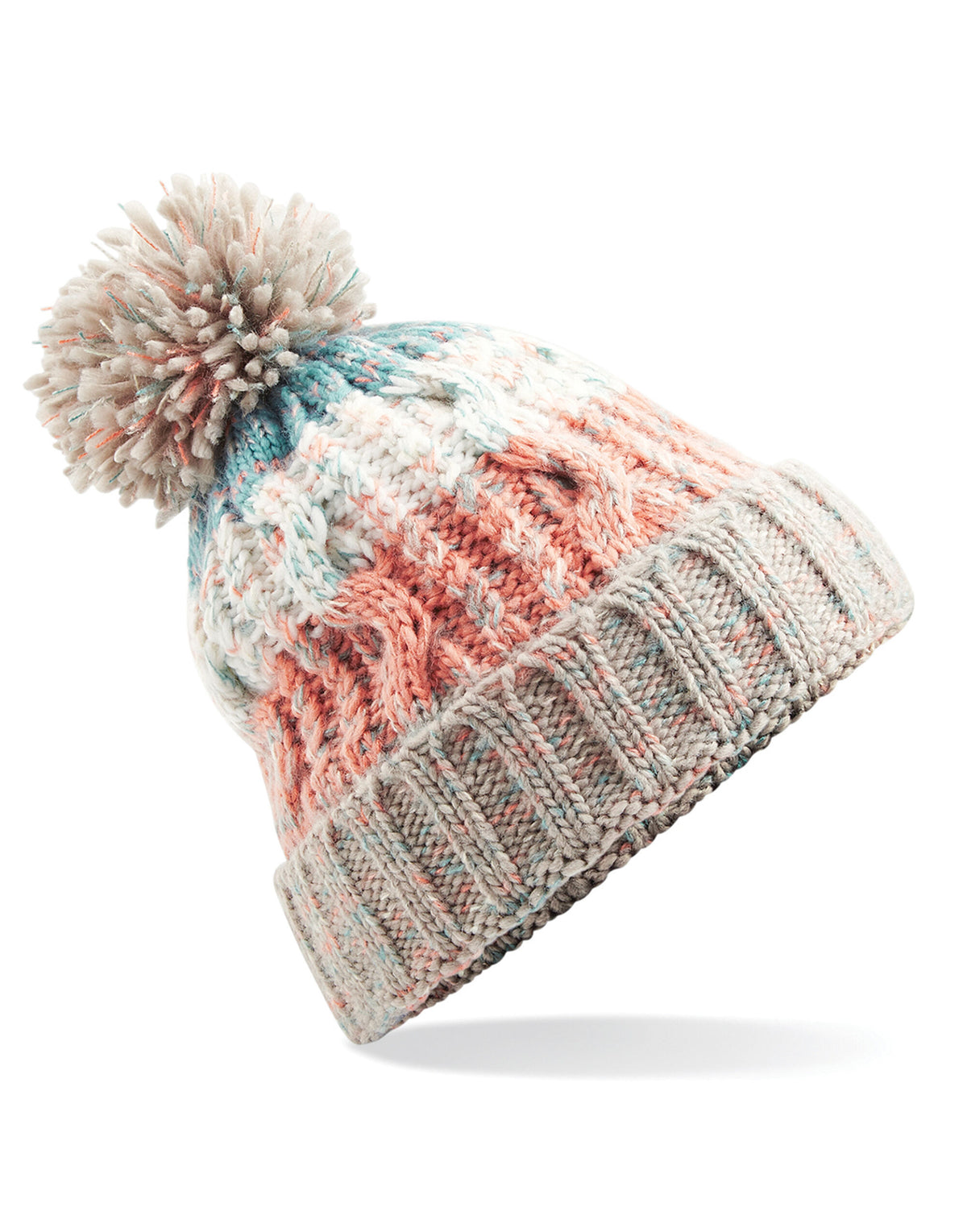 B486 Beechfield Corkscrew Pom Pom Beanie - Milkshake Mix - B486