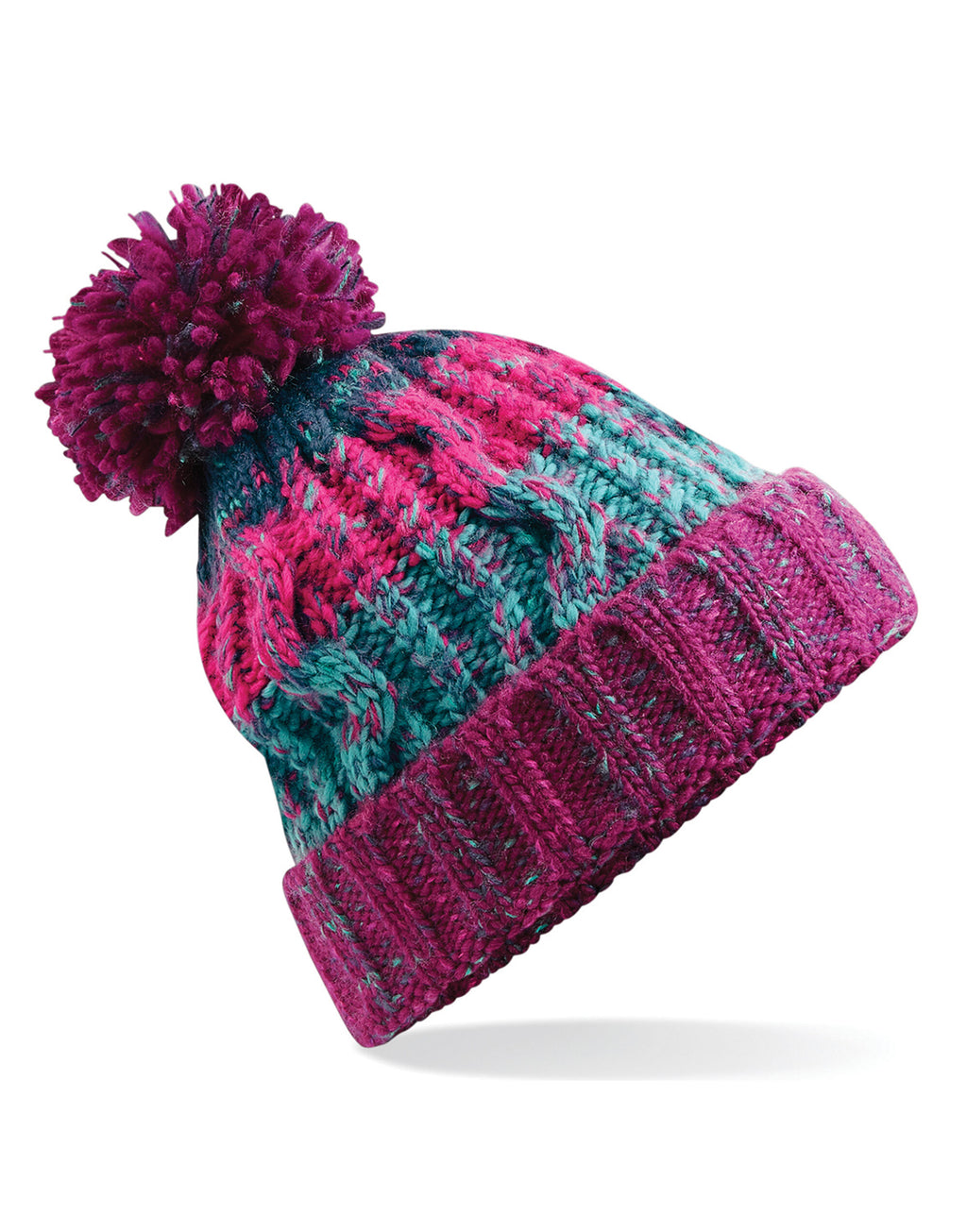 B486 Beechfield Corkscrew Pom Pom Beanie - Winter Berries - B486