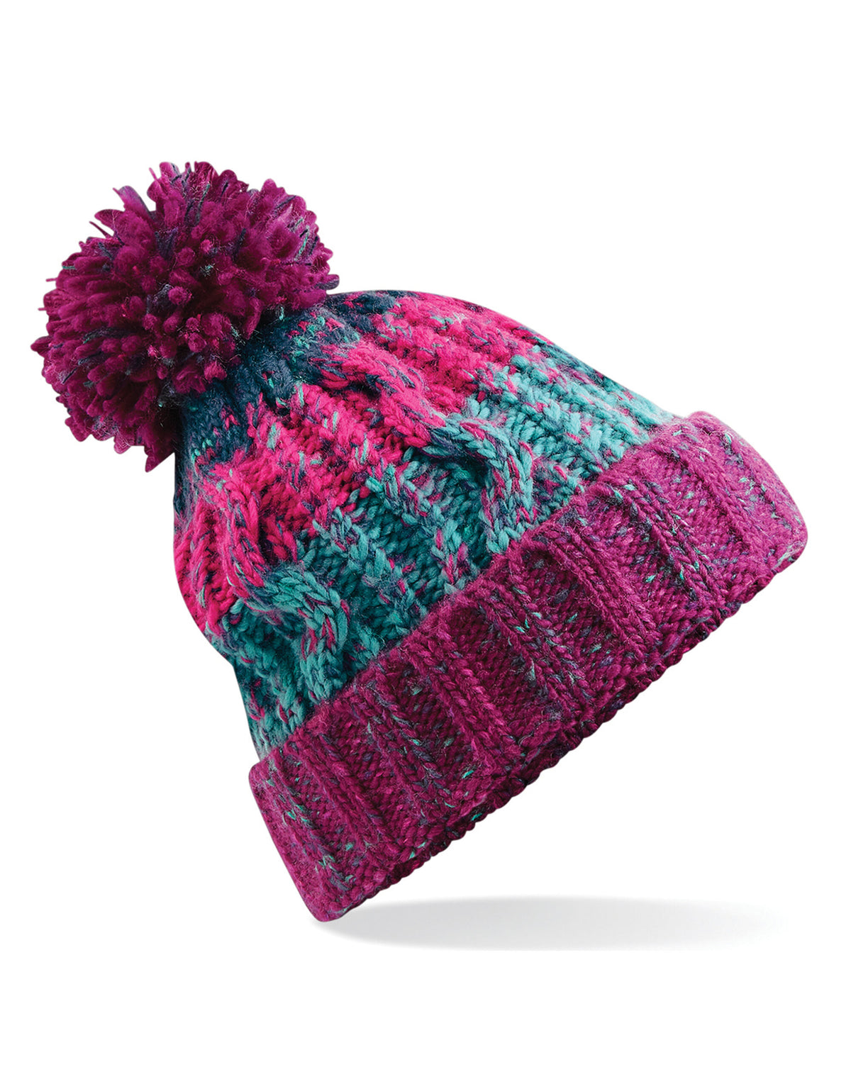 B486 Beechfield Corkscrew Pom Pom Beanie - Winter Berries - B486
