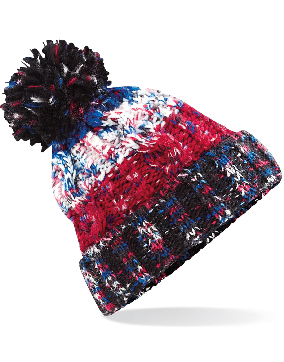 B486 Beechfield Corkscrew Pom Pom Beanie - Black Jacks - B486
