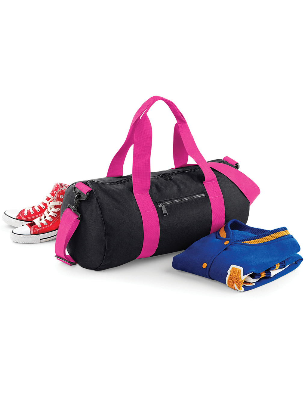 BG140 Bagbase Original Barrel Bag - Black/Fuchia - BG140