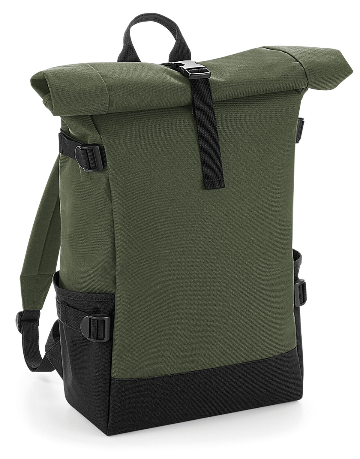 BG858 Bagbase Block Roll-Top Backpack - Olive/Black - BG858
