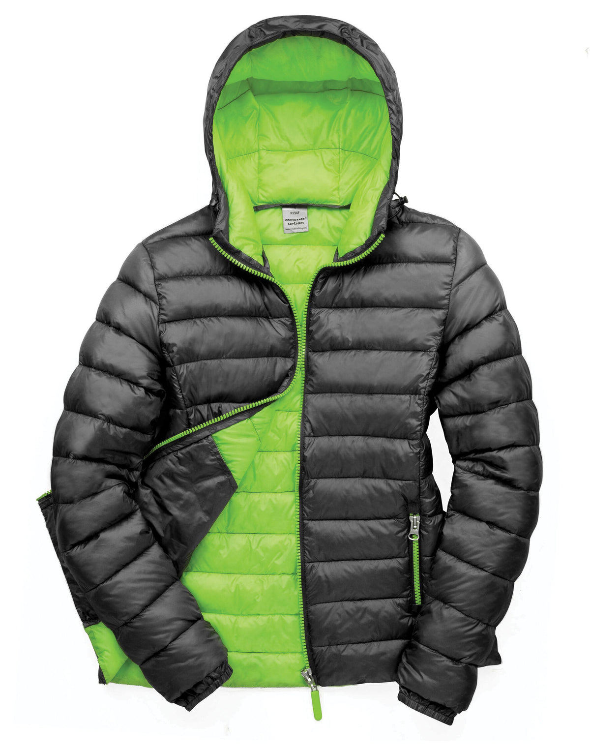 R194F Result Urban Ladies Snowbird Hooded Jkt - Black/Lime Green - R194F