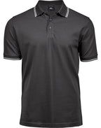 TJ1407 Tee Jays Mens Luxury Stripe Stretch Polo - Dark Grey/White - TJ1407