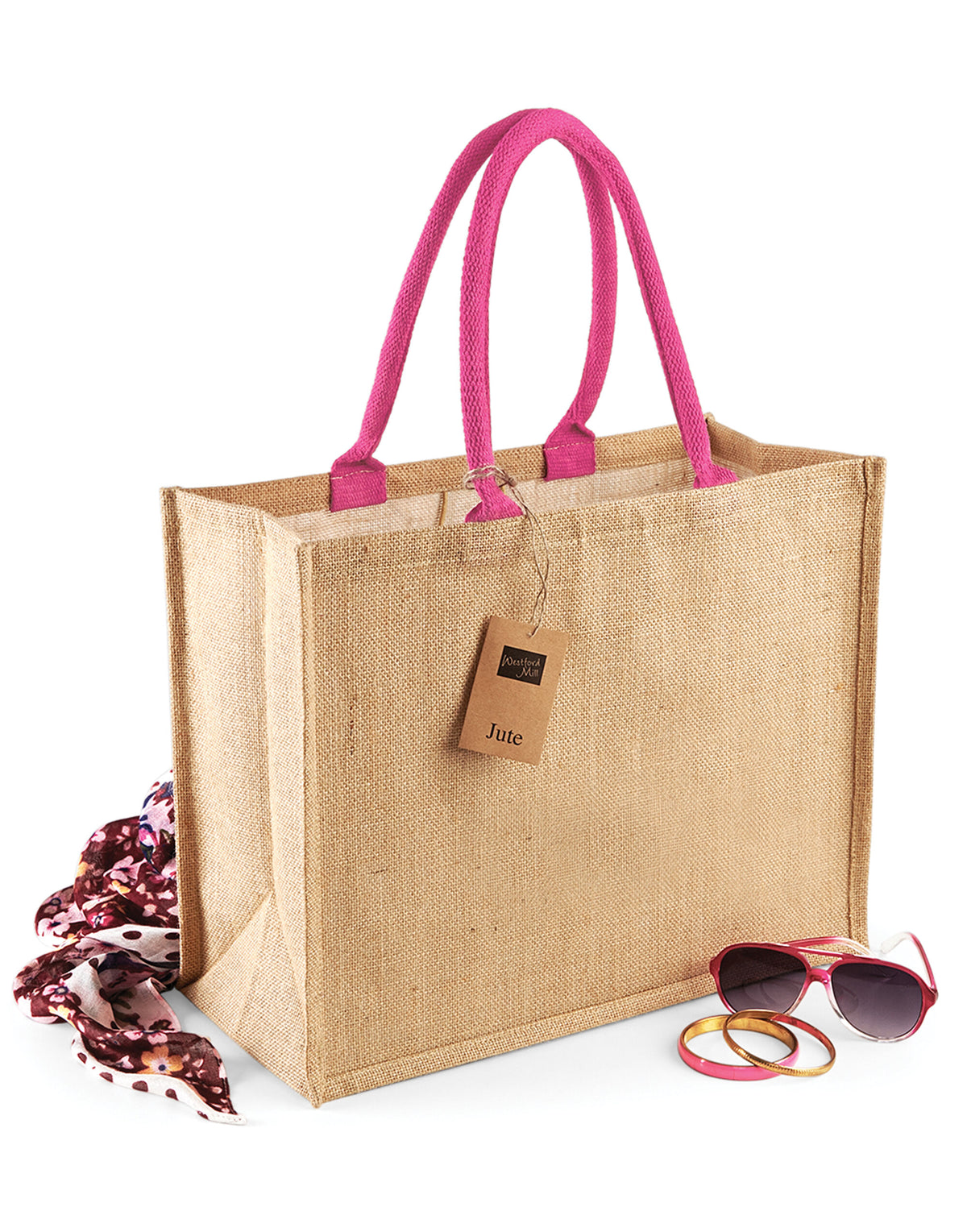 W407 Westford Mill Jute Classic Shopper - Natural/Fuchsia - W407